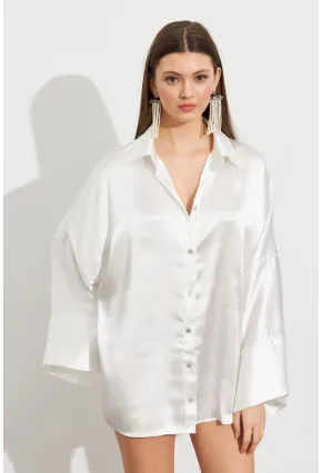 Kadın Beyaz Oversize Gömlek ROP106