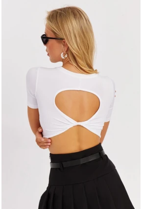 Kadın Beyaz Sırt Dekolteli Crop Bluz CY450