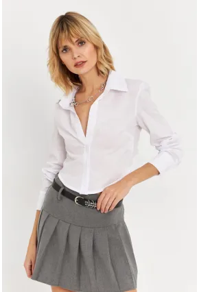 Kadın Beyaz Sırt Dekolteli Crop Gömlek DAF5013