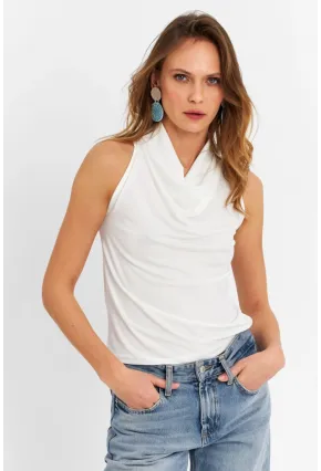 Kadın Beyaz Sırt Pencereli Desenli Bluz LPP1021