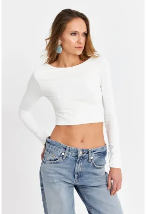 Kadın Beyaz Sırtı Açık Crop Bluz EV21