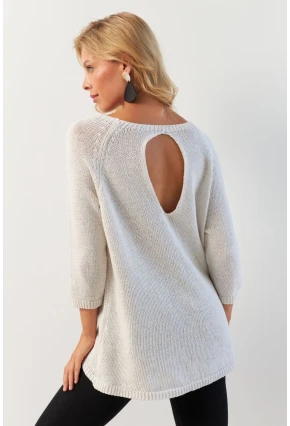 Kadın Beyaz Sırtı Damla Triko Bluz YV267