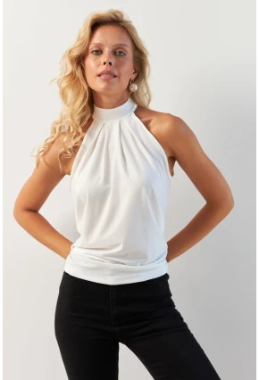 Kadın Beyaz Sırtı Damla Yılbaşı Bluz LPP5043