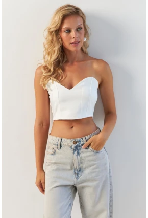 Kadın Beyaz Sırtı Gipeli Crop Bluz NH24754