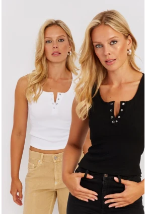 Kadın Beyaz-Siyah Patlı Kaşkorse Bluz MK06