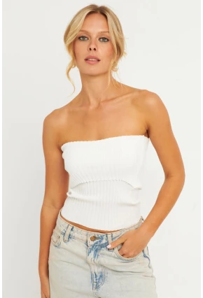 Kadın Beyaz Straplez Triko Bluz YV240