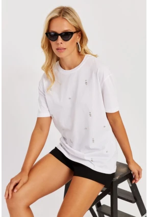 Kadın Beyaz Taşlı Bluz SGT401