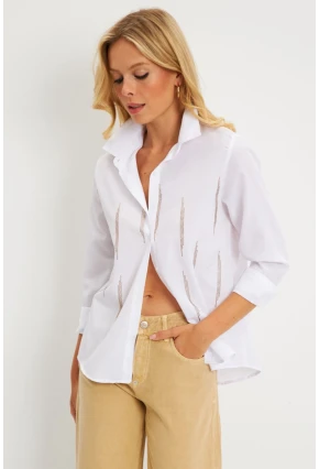 Kadın Beyaz Taşlı Gömlek ZER404