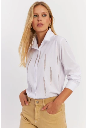 Kadın Beyaz Taşlı Gömlek ZER412