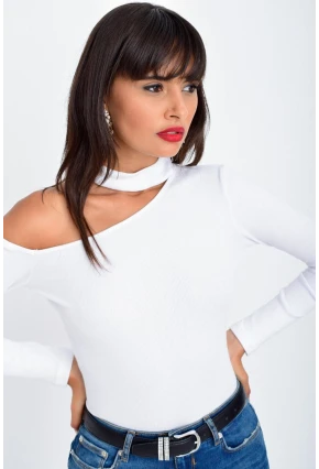 Kadın Beyaz Tek Omuz Bluz Kaşkorse CG53