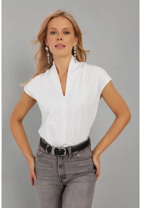 Kadın Beyaz V Yaka Bluz EY2742