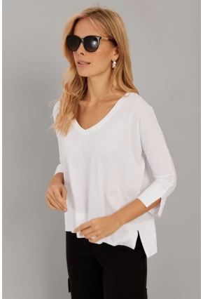 Kadın Beyaz V Yaka T-Shirt LPP1267