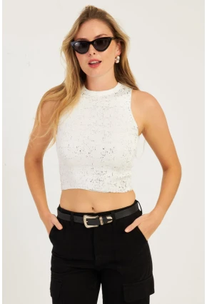Kadın Beyaz Varaklı Bluz KZ2509