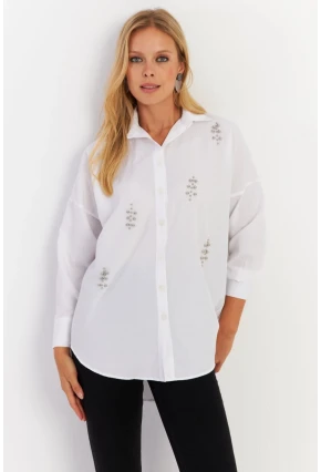Kadın Beyaz Zımbalı Gömlek MASF1