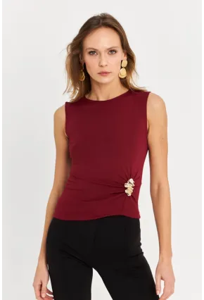 Kadın Bordo Aksesuarlı Büzgülü Bluz MOD2381
