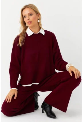 Kadın Bordo Alt Üst Triko Takım  MYİL12