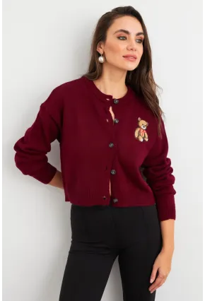 Kadın Bordo Ayıcıklı Hırka TEM99
