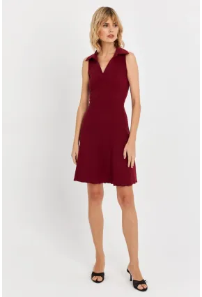 Kadın Bordo Bağlama  Detaylı Kaşkorse Mini Elbise FRY2271