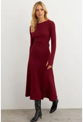 Kadın Bordo Bağlamalı Kaşkorse Midi Elbise MFRY2268