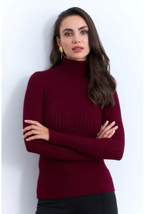 Kadın Bordo Balıkçı Yaka Triko Bluz MYV102-90