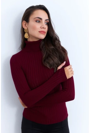 Kadın Bordo Balıkçı Yaka Triko Bluz YV102-90