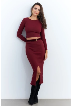 Kadın Bordo Basic Kaşkorse Alt- Üst Takım XL2042