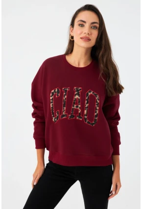 Kadın Bordo Baskılı Sweatshirt MPP6429