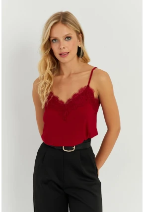 Kadın Bordo Dantel Detaylı Atlet AYD265