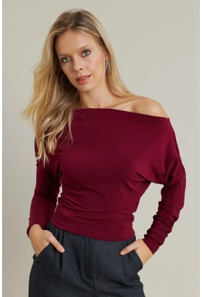 Kadın Bordo Degaje Yaka Bluz DMR382-1