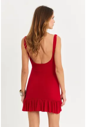 Kadın Bordo Degaje Yaka Mini Elbise HOR0078