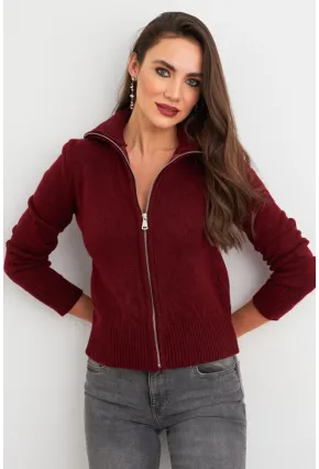 Kadın Bordo Devrik Yaka Hırka TEM102