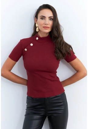 Kadın Bordo Düğme Aksesuarlı Kaşkorse Bluz EY2560