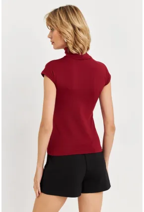 Kadın Bordo Düğme Detaylı Bluz EY3027