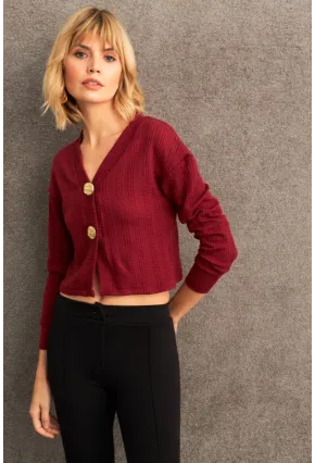 Kadın Bordo Düğme Detaylı Bluz TF57