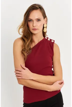 Kadın Bordo Düğme Detaylı Kaşkorse Bluz EY2711