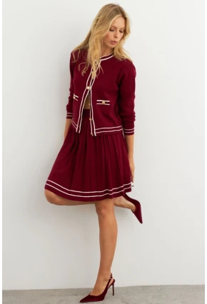 Kadın Bordo-Ekru Triko Ceket Takım SF2557