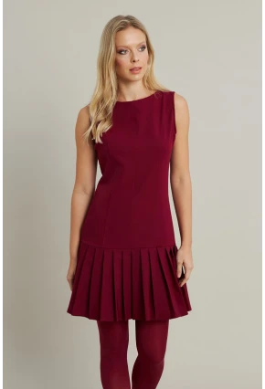 Kadın Bordo Etegi Pileli Mini Elbise FRY2265