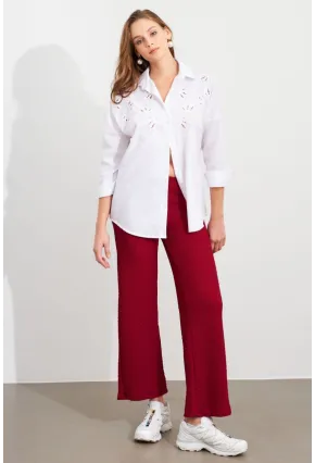 Kadın Bordo Gofre Pantolon ZH326