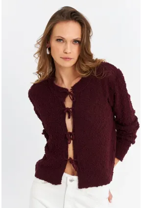 Kadın Bordo İpli Triko Hırka YV323