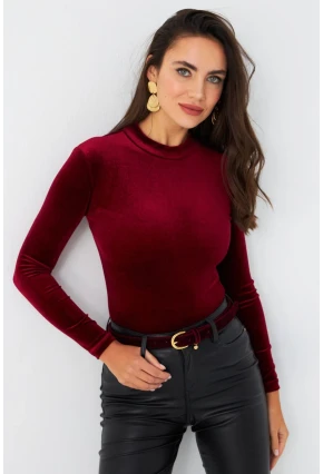 Kadın Bordo Kadife Bluz LPP1240