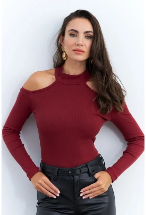 Kadın Bordo Omuzları Açık Kaşkorse Bluz EY2590