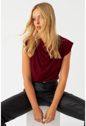 Kadın Bordo Omuzları Vatkalı Degaje Bluz ELT3234