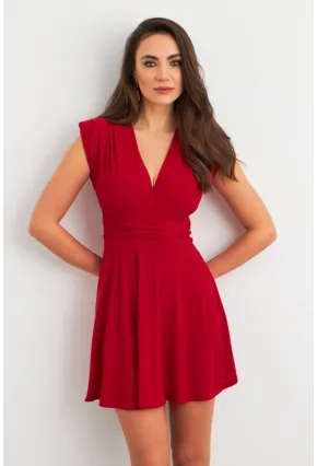 Kadın Bordo Omuzları Vatkalı Kruvaze Mini Elbise ELT3678