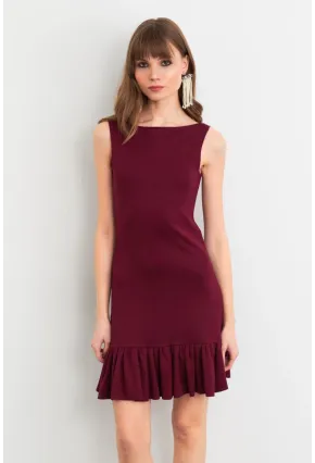 Kadın Bordo Sırtı Açık Mini Elbise HOR0050