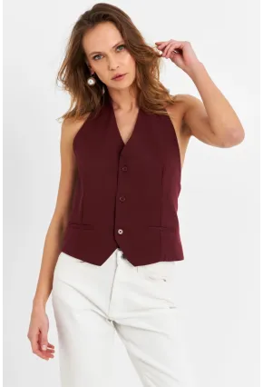 Kadın Bordo Sırtı Açık Yelek CAR1143