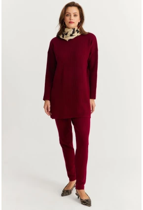 Kadın Bordo Triko Alt Üst Takım NUV9