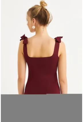 Kadın Bordo Triko Bluz YV236