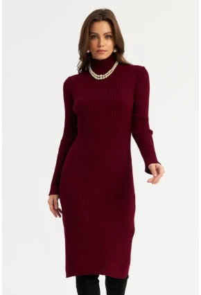 Kadın Bordo Triko Midi Elbise YV303