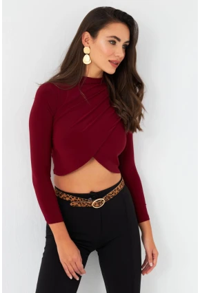 Kadın Bordo Yarım Balıkçı Anvelop Bluz CY351