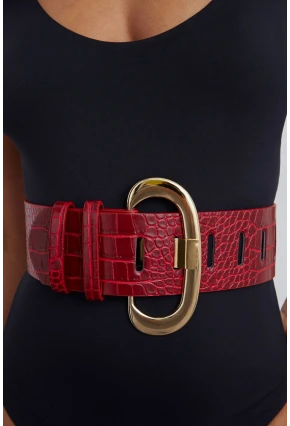 Kadın Bordo Yılan Desenli Kemer BE523